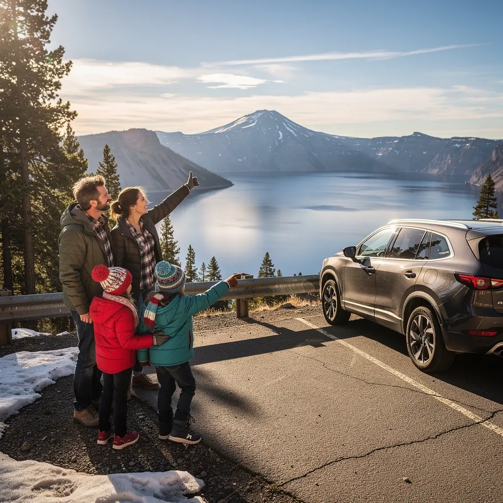 Снежные пейзажи вокруг кратера в зимний период.