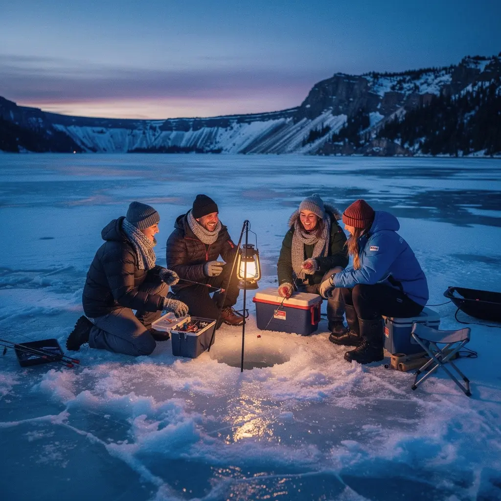 Вид на озеро Крейтер с кристально чистой водой, окружённое вулканическими скалами.